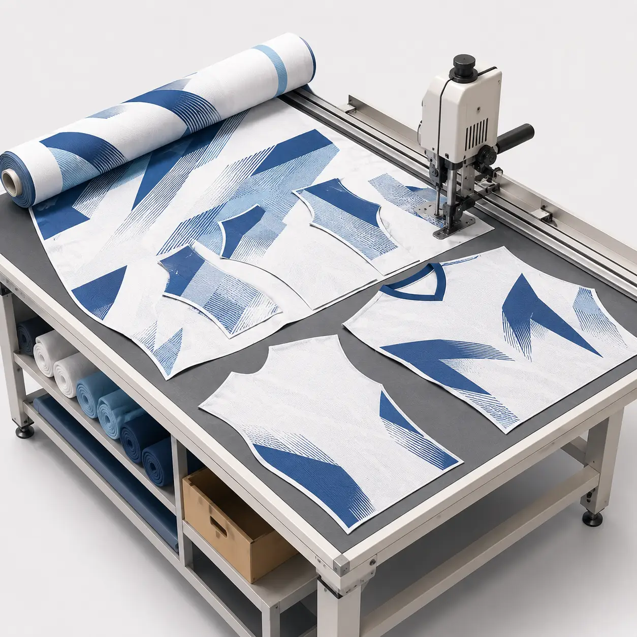 Cutting printed football shirt fabric panels